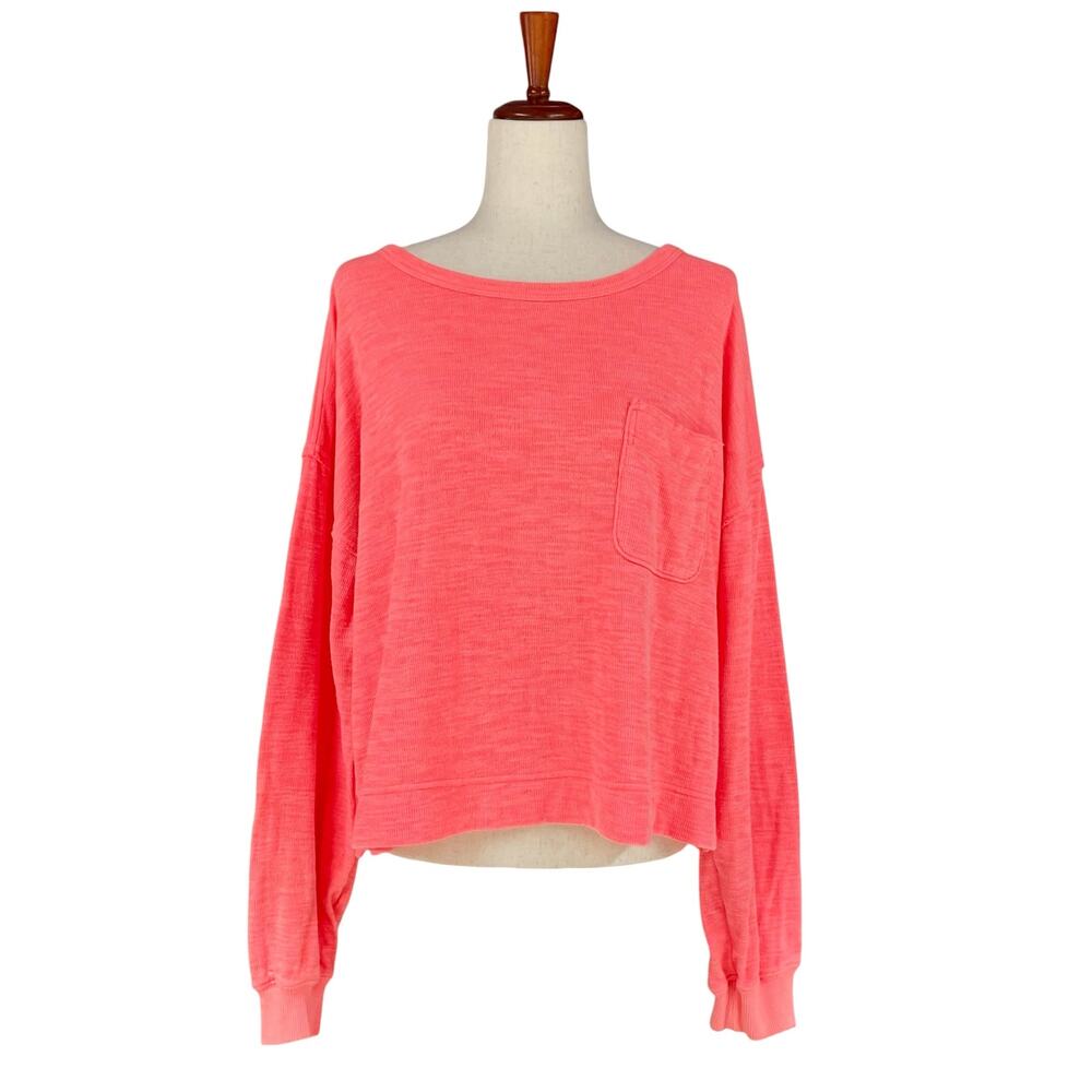AERIE Endless Summer Crew Oversized Baggy Sweatshirt in Neon Coral Orange Size M
